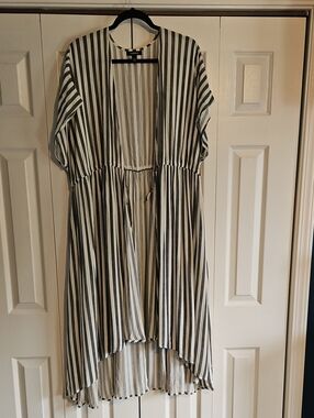 torrid Black and White Striped High-Low Open Jacket